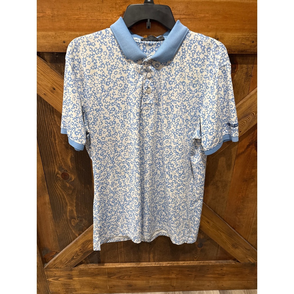 G/FORE Mens Floral Daisy Print Golf Polo Shirt Blue White Size Medium